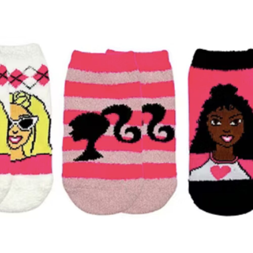 Mattel Barbie Little & Big Girls 3 Pair Cozy Low Cut Socks Size 7.5-3.5 NEW